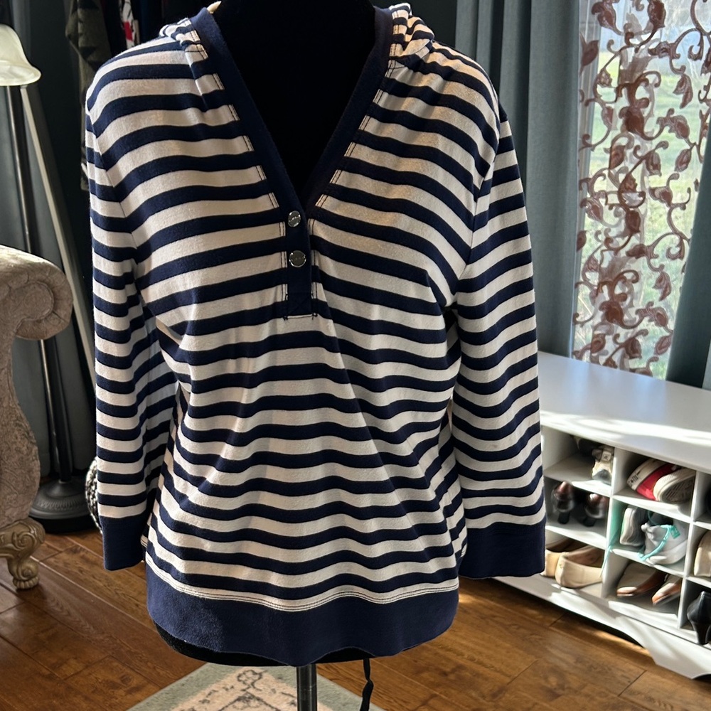 Ralph Lauren Navy and Cream Striped Hoodie